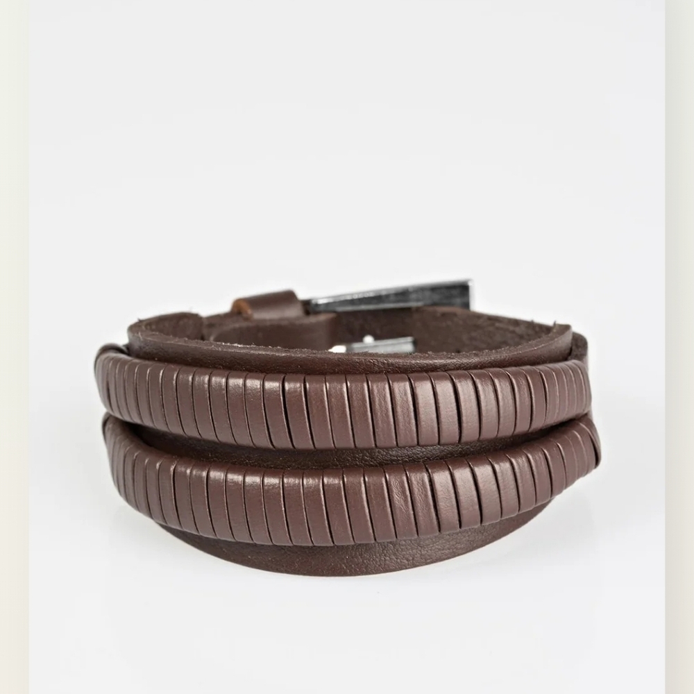 Paparazzi Unisex Adjustable Brown & Black Pu Leather Bracelet - Picture 2 of 14